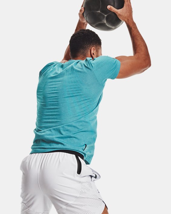 Men's UA RUSH™ Seamless Strength Short Sleeve, Blue, pdpMainDesktop image number 6